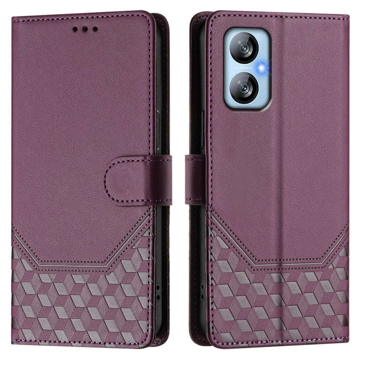 For Blackview A52 / A52 Pro Honeycomb Embossing RFID Leather Phone Case(Violet)