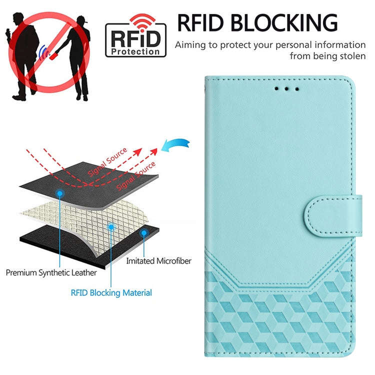 For Blackview A53 Honeycomb Embossing RFID Leather Phone Case(Mint Green)