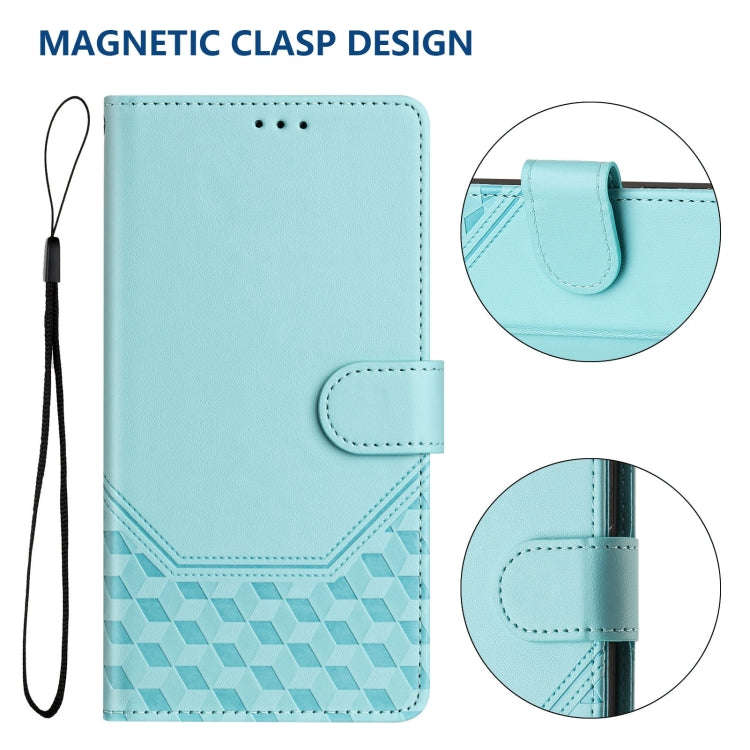For Blackview A53 Honeycomb Embossing RFID Leather Phone Case(Mint Green)