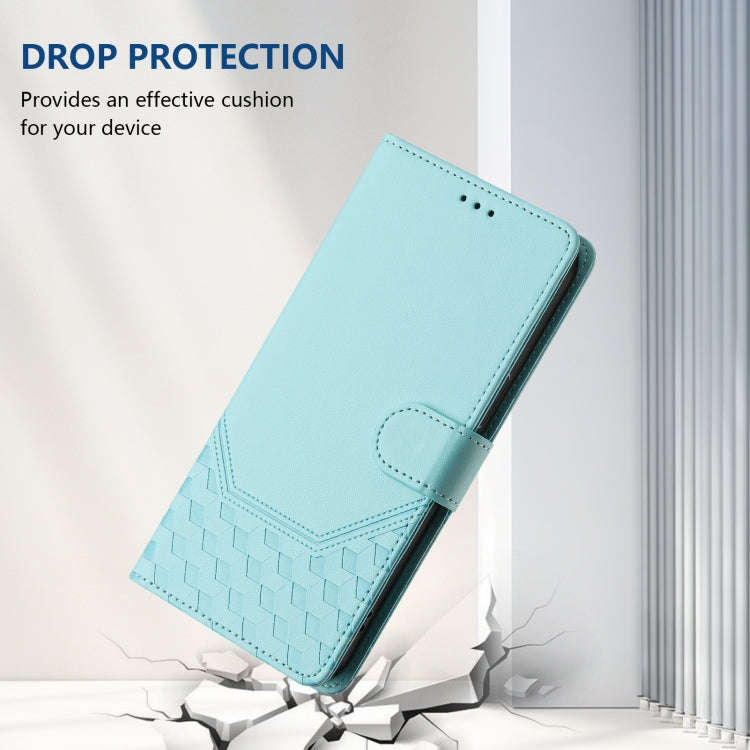 For Blackview A53 Honeycomb Embossing RFID Leather Phone Case(Mint Green)