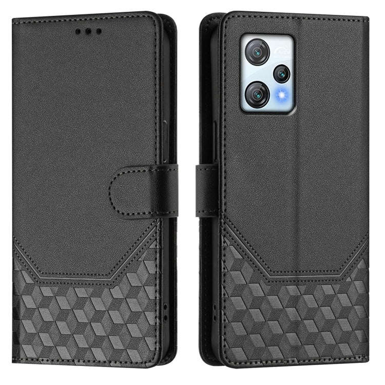 For Blackview A53 Honeycomb Embossing RFID Leather Phone Case(Black)