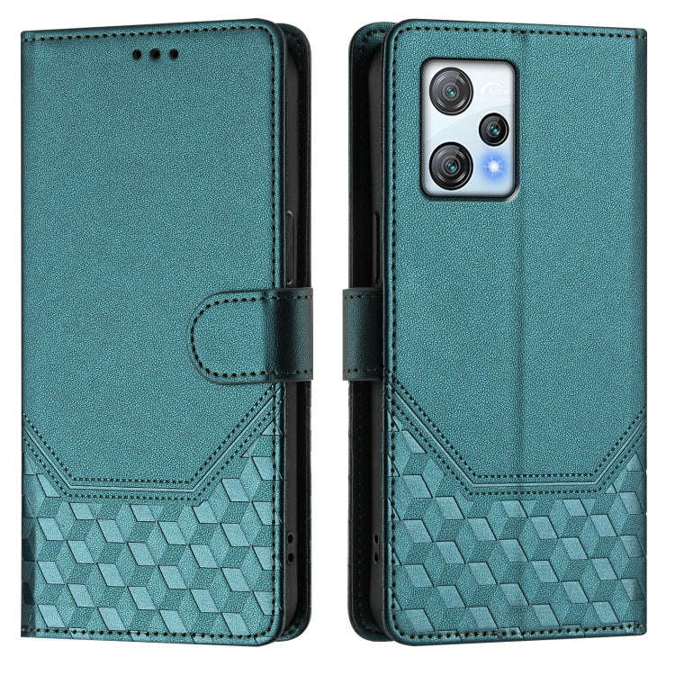 For Blackview A53 Honeycomb Embossing RFID Leather Phone Case(Peacock Green)