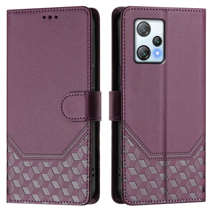 For Blackview A53 Honeycomb Embossing RFID Leather Phone Case(Violet)