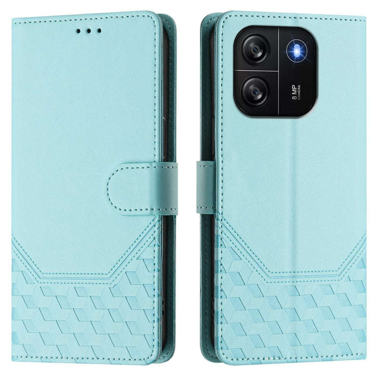 For Blackview Wave 6C Honeycomb Embossing RFID Leather Phone Case(Mint Green)