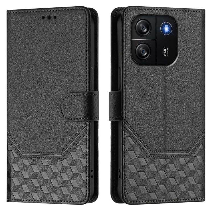 For Blackview Wave 6C Honeycomb Embossing RFID Leather Phone Case(Black)