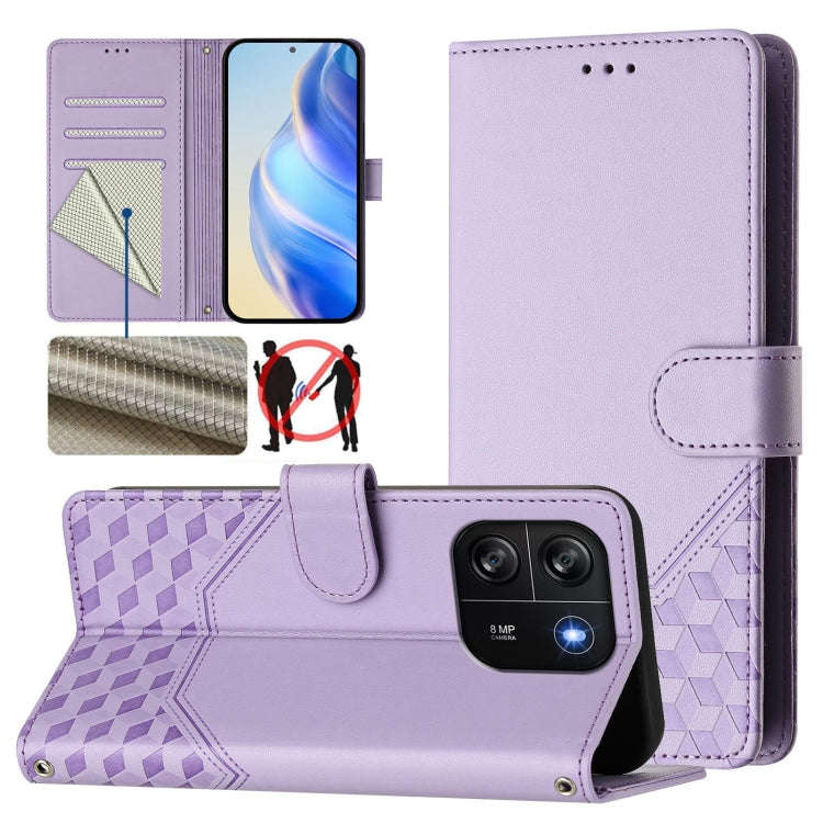 For Blackview Wave 6C Honeycomb Embossing RFID Leather Phone Case(Light Purple)