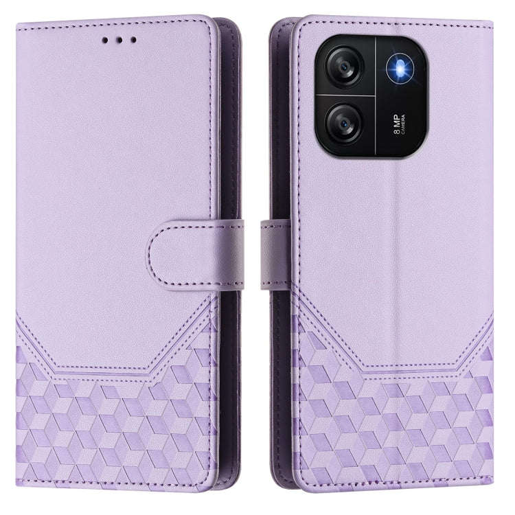For Blackview Wave 6C Honeycomb Embossing RFID Leather Phone Case(Light Purple)