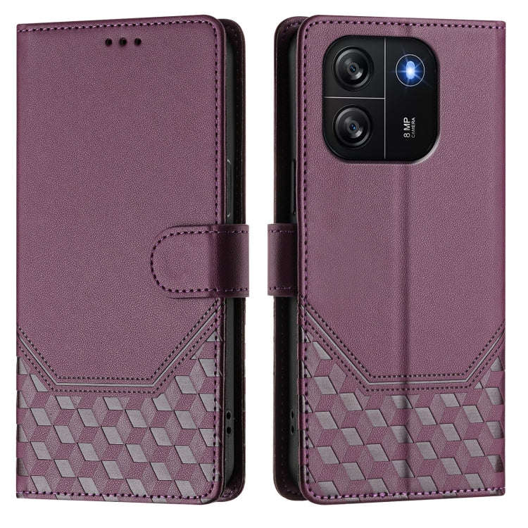 For Blackview Wave 6C Honeycomb Embossing RFID Leather Phone Case(Violet)