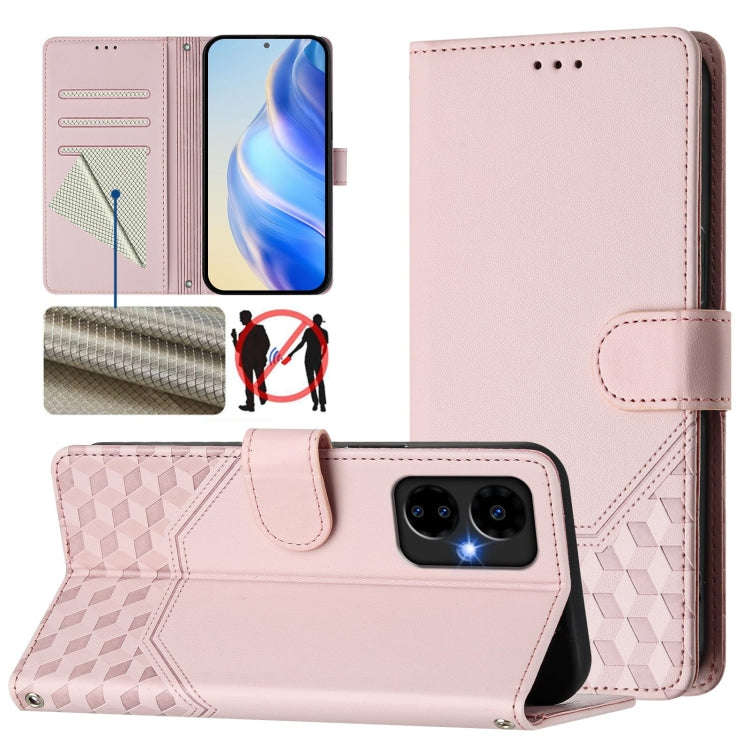 For Boost Mobile Celero 5G 2024 Honeycomb Embossing RFID Leather Phone Case(Pink)