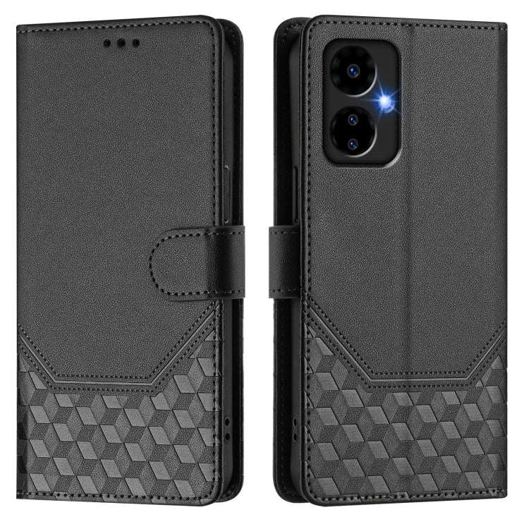 For Boost Mobile Celero 5G 2024 Honeycomb Embossing RFID Leather Phone Case(Black)