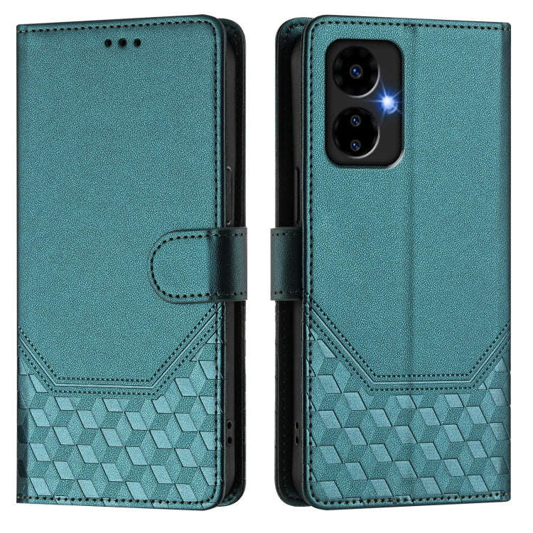 For Boost Mobile Celero 5G 2024 Honeycomb Embossing RFID Leather Phone Case(Peacock Green)