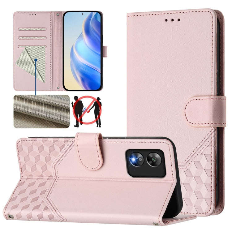 For Boost Mobile Celero 5G SC SN339D Honeycomb Embossing RFID Leather Phone Case(Pink)