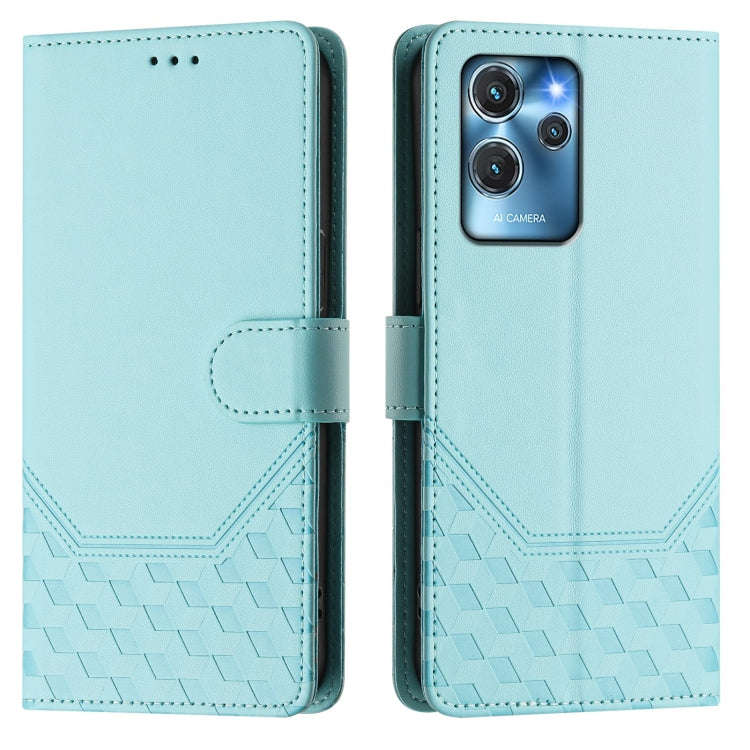 For Oukitel C32 Honeycomb Embossing RFID Leather Phone Case(Mint Green)