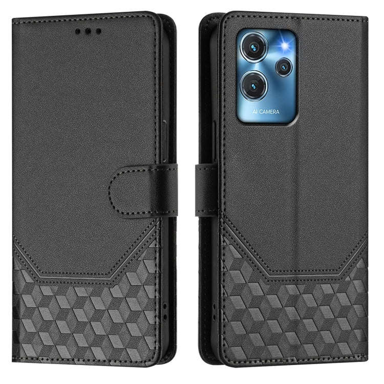 For Oukitel C32 Honeycomb Embossing RFID Leather Phone Case(Black)