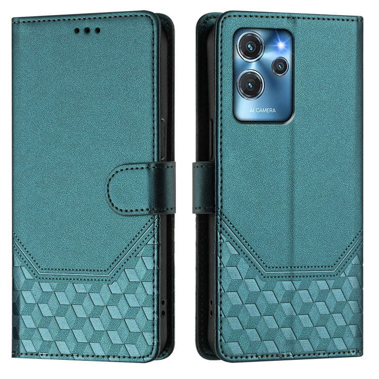 For Oukitel C32 Honeycomb Embossing RFID Leather Phone Case(Peacock Green)
