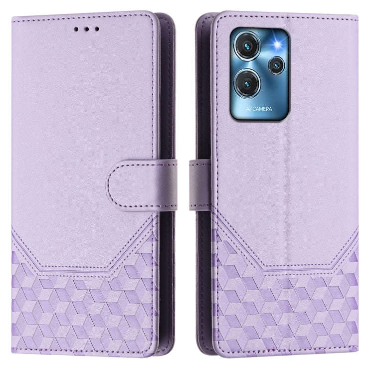 For Oukitel C32 Honeycomb Embossing RFID Leather Phone Case(Light Purple)
