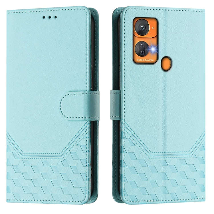 For Oukitel C33 Honeycomb Embossing RFID Leather Phone Case(Mint Green)