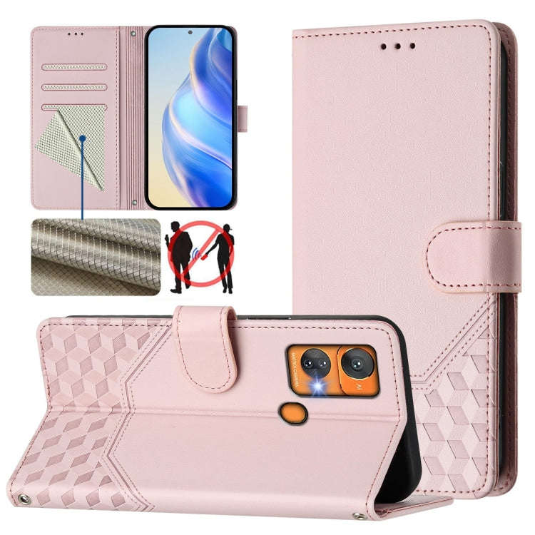 For Oukitel C33 Honeycomb Embossing RFID Leather Phone Case(Pink)