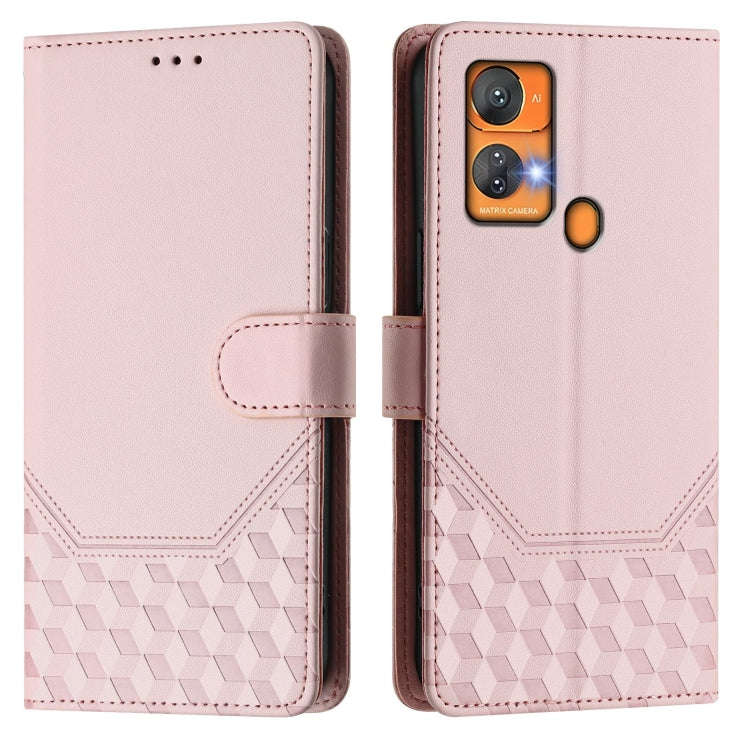 For Oukitel C33 Honeycomb Embossing RFID Leather Phone Case(Pink)