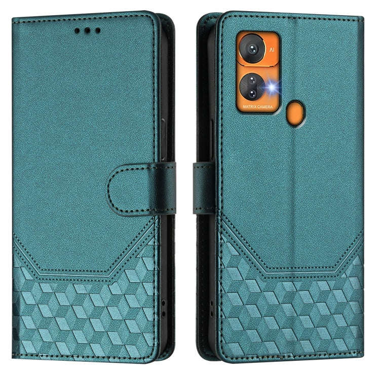 For Oukitel C33 Honeycomb Embossing RFID Leather Phone Case(Peacock Green)