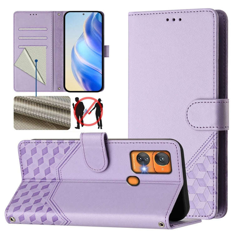 For Oukitel C33 Honeycomb Embossing RFID Leather Phone Case(Light Purple)