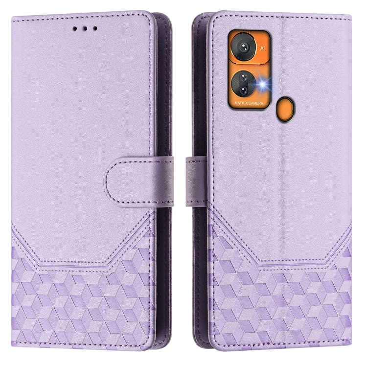 For Oukitel C33 Honeycomb Embossing RFID Leather Phone Case(Light Purple)