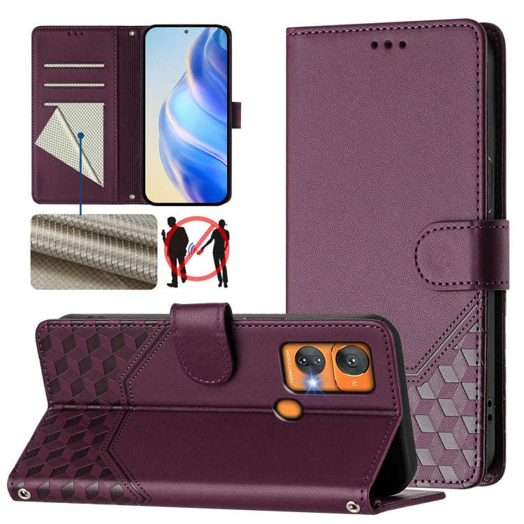 For Oukitel C33 Honeycomb Embossing RFID Leather Phone Case(Violet)