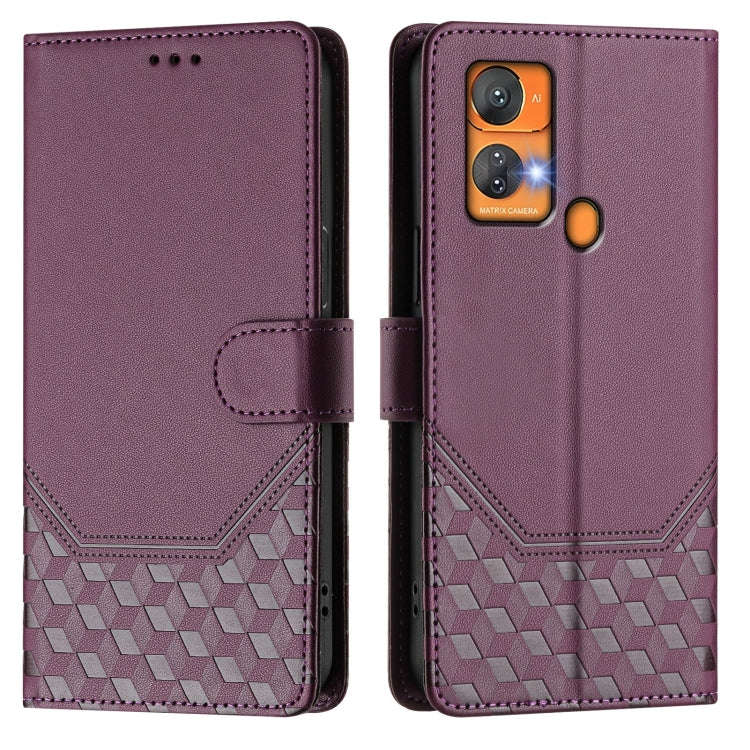 For Oukitel C33 Honeycomb Embossing RFID Leather Phone Case(Violet)