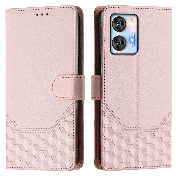 For Oukitel C35 Honeycomb Embossing RFID Leather Phone Case(Pink)