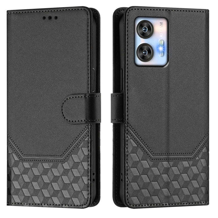 For Oukitel C35 Honeycomb Embossing RFID Leather Phone Case(Black)