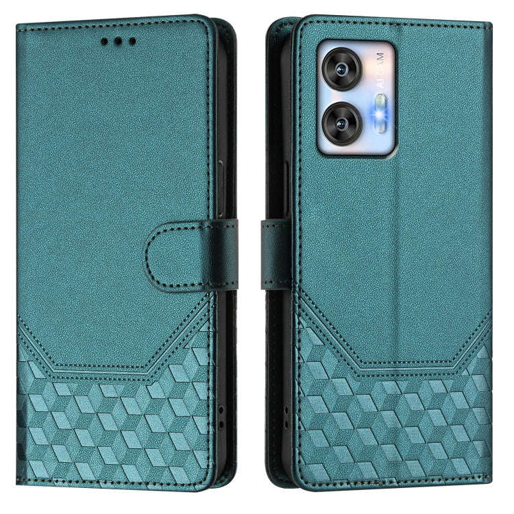For Oukitel C35 Honeycomb Embossing RFID Leather Phone Case(Peacock Green)