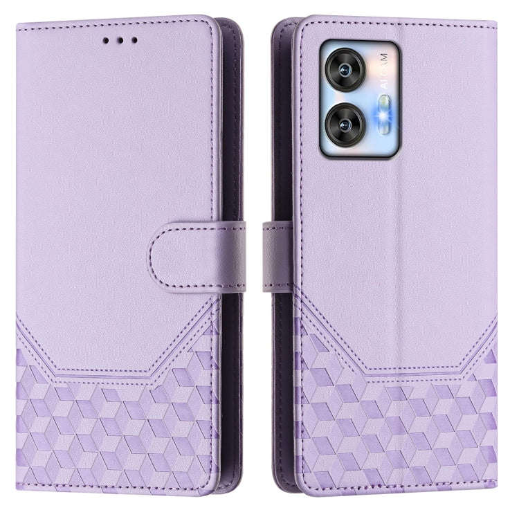 For Oukitel C35 Honeycomb Embossing RFID Leather Phone Case(Light Purple)