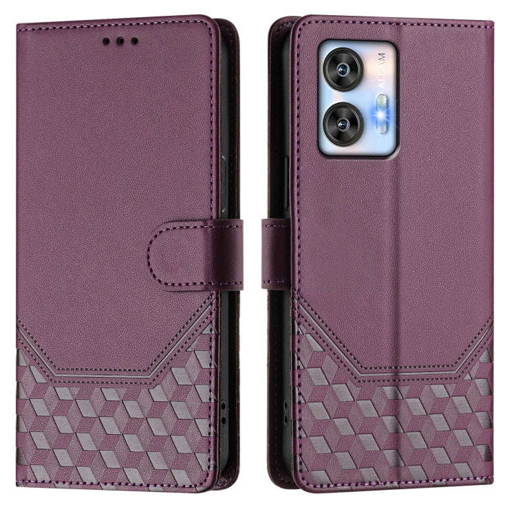For Oukitel C35 Honeycomb Embossing RFID Leather Phone Case(Violet)