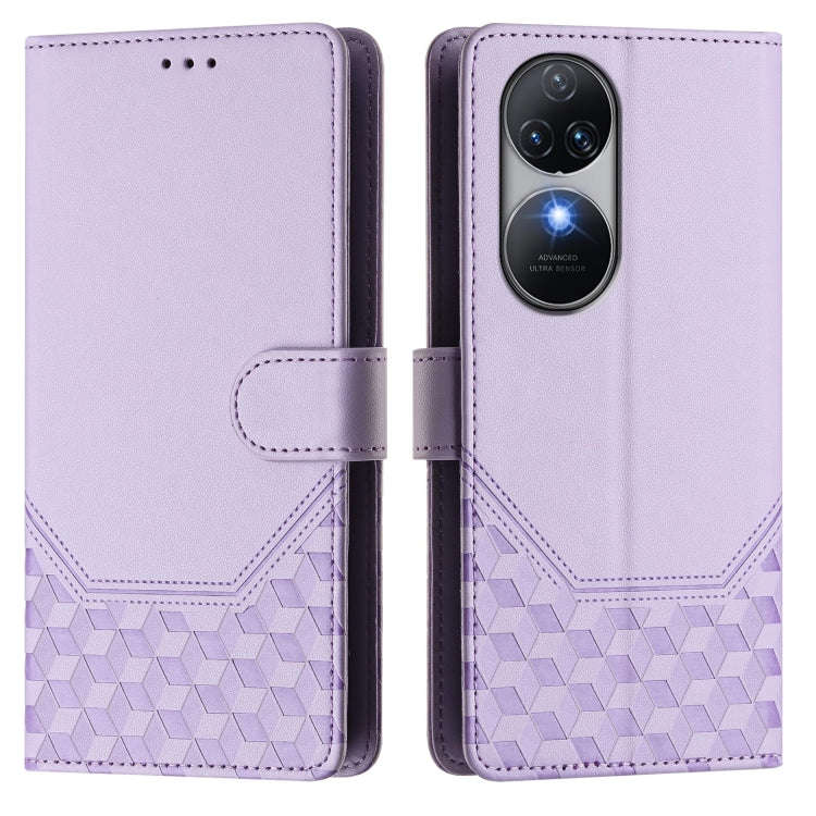 For Oukitel C38 Honeycomb Embossing RFID Leather Phone Case(Light Purple)