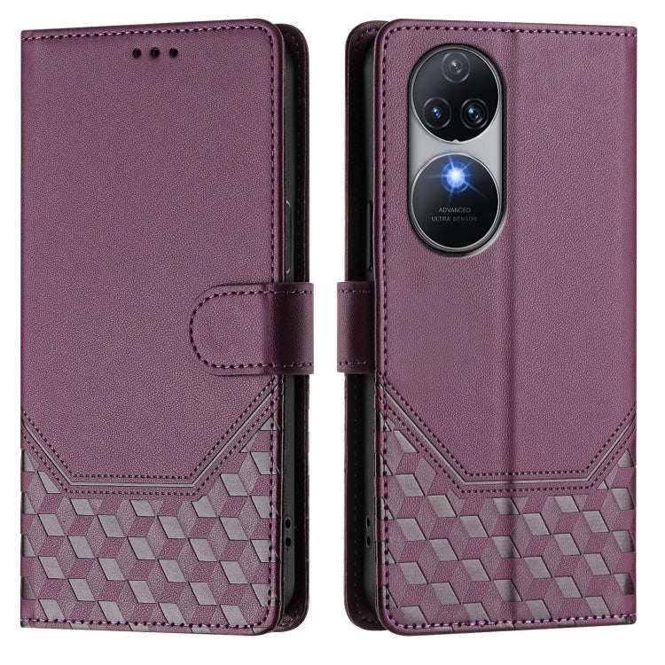 For Oukitel C38 Honeycomb Embossing RFID Leather Phone Case(Violet)