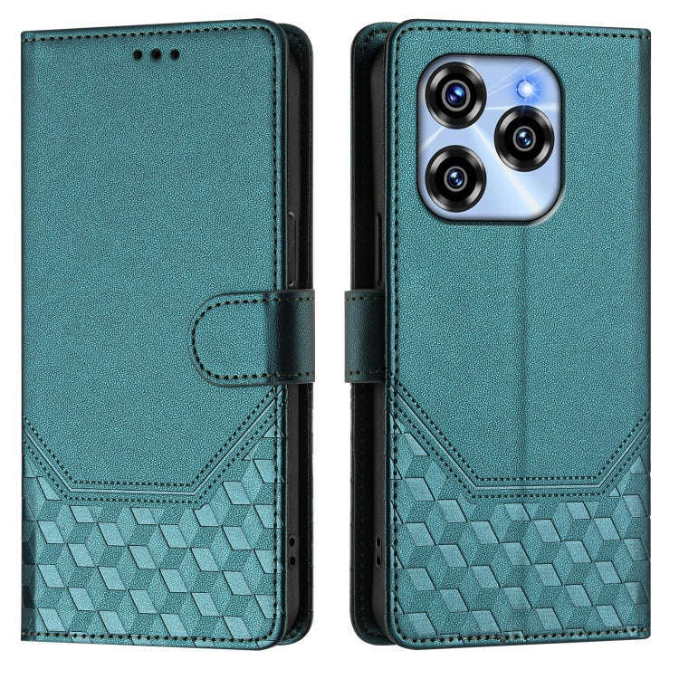 For Oukitel C50 Honeycomb Embossing RFID Leather Phone Case(Peacock Green)
