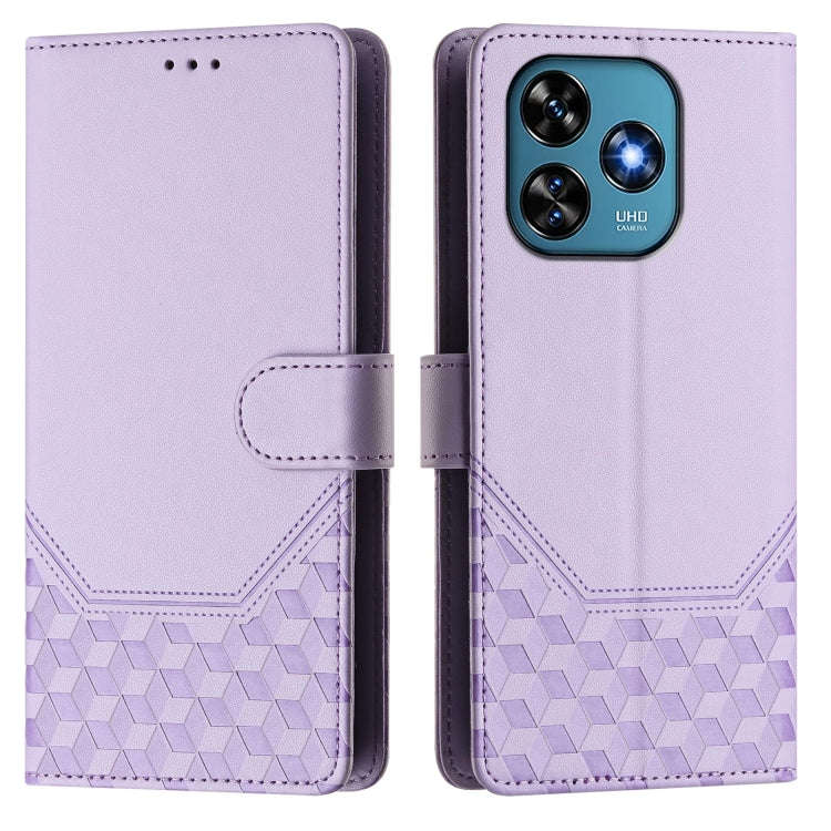 For Oukitel C51 Honeycomb Embossing RFID Leather Phone Case(Light Purple)