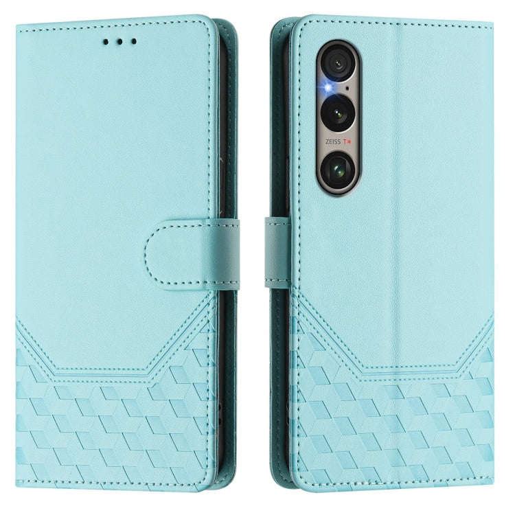 For Sony Xperia 1 VI 2024 Honeycomb Embossing RFID Leather Phone Case(Mint Green)