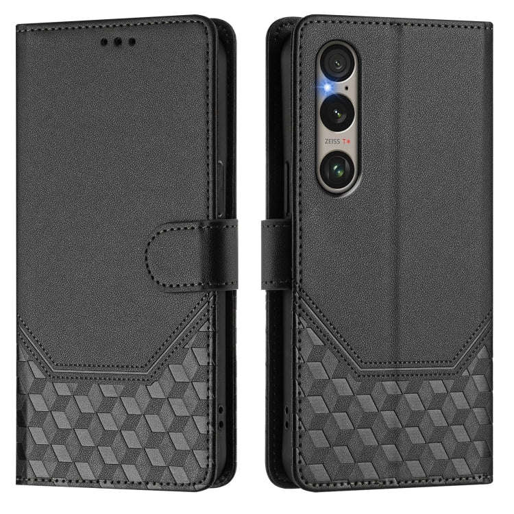 For Sony Xperia 1 VI 2024 Honeycomb Embossing RFID Leather Phone Case(Black)