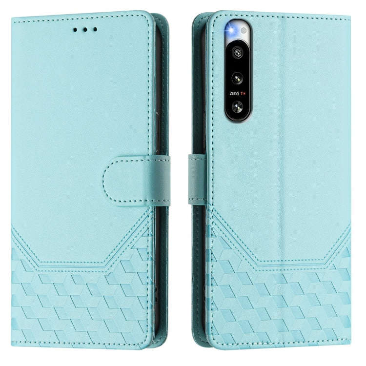 For Sony Xperia 5 IV Honeycomb Embossing RFID Leather Phone Case(Mint Green)