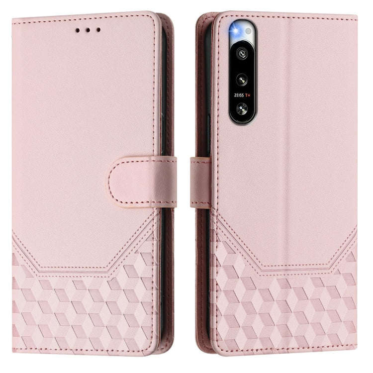 For Sony Xperia 5 IV Honeycomb Embossing RFID Leather Phone Case(Pink)