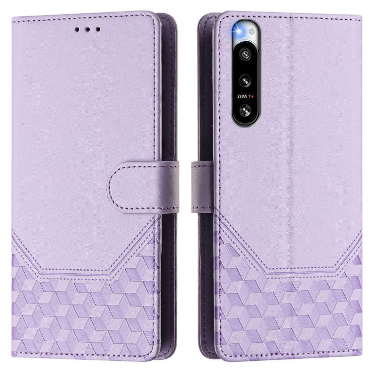 For Sony Xperia 5 IV Honeycomb Embossing RFID Leather Phone Case(Light Purple)