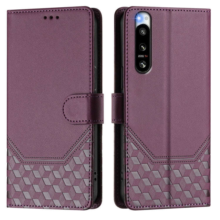 For Sony Xperia 5 IV Honeycomb Embossing RFID Leather Phone Case(Violet)