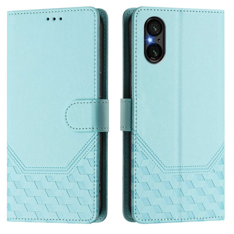 For Sony Xperia 5 V Honeycomb Embossing RFID Leather Phone Case(Mint Green)