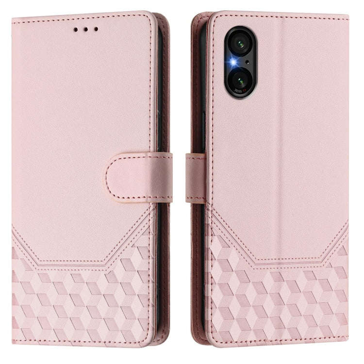 For Sony Xperia 5 V Honeycomb Embossing RFID Leather Phone Case(Pink)