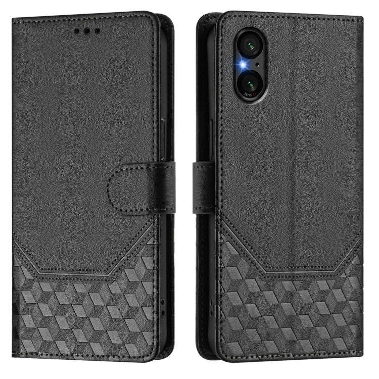 For Sony Xperia 5 V Honeycomb Embossing RFID Leather Phone Case(Black)