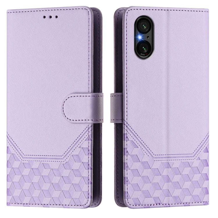 For Sony Xperia 5 V Honeycomb Embossing RFID Leather Phone Case(Light Purple)