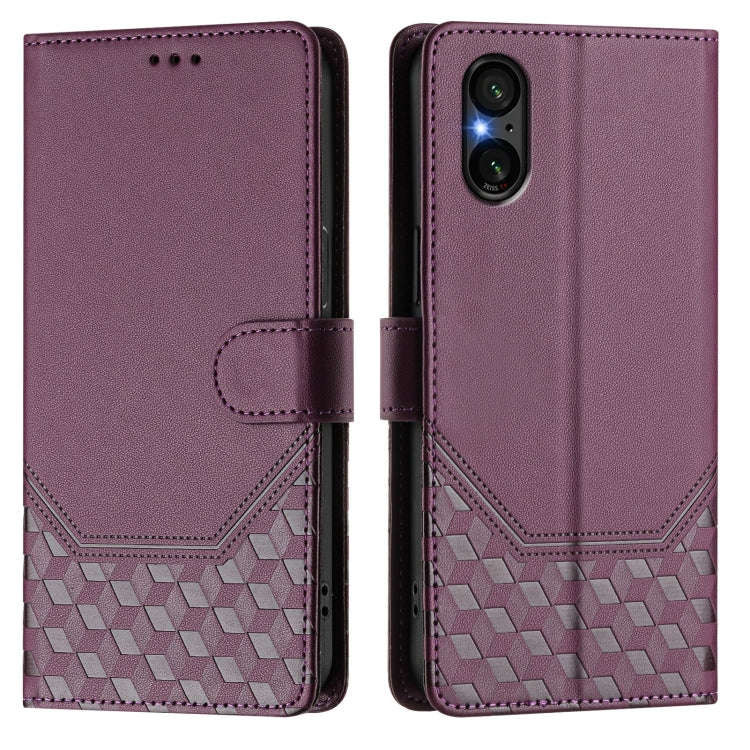 For Sony Xperia 5 V Honeycomb Embossing RFID Leather Phone Case(Violet)