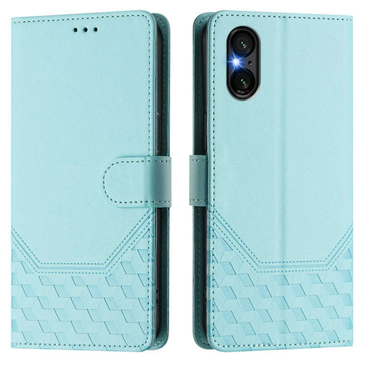For Sony Xperia 5 VI 2024 Honeycomb Embossing RFID Leather Phone Case(Mint Green)