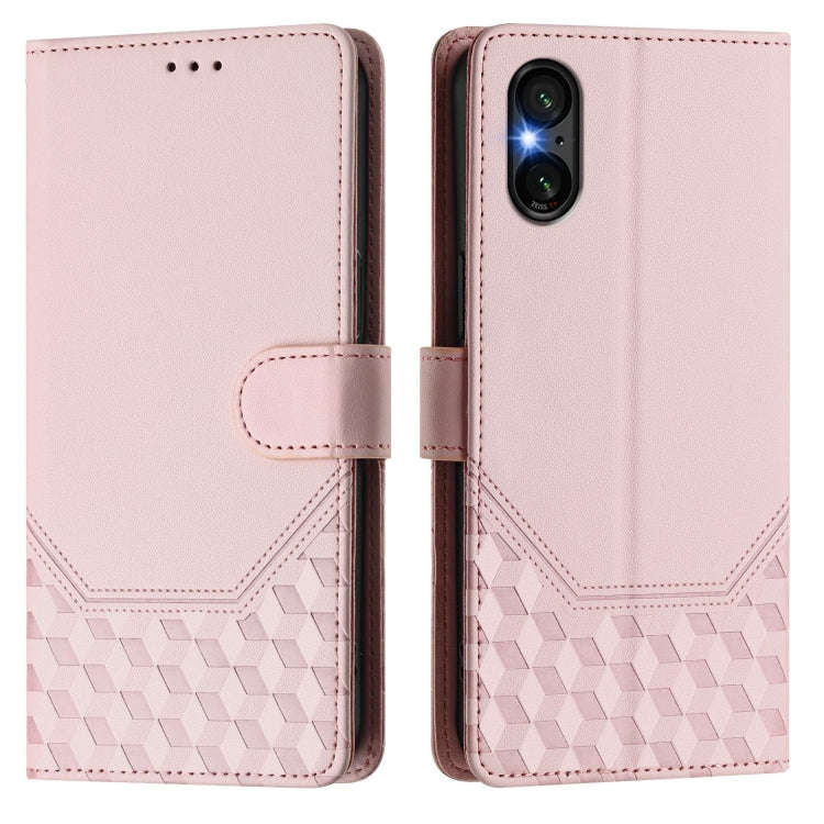For Sony Xperia 5 VI 2024 Honeycomb Embossing RFID Leather Phone Case(Pink)